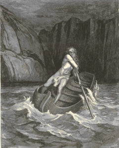 Dante and Virgil begin a night sea voyage, Gustave Dore.